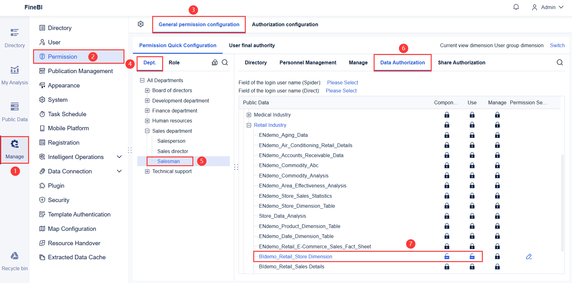 Assigning Partial Data Permission of a Data Table FineBI Document