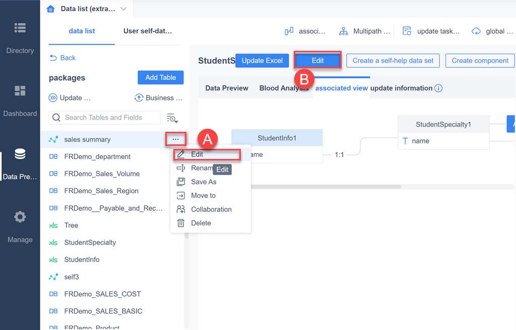 Manage self-service dataset- FineBI Help Document FineBI Document