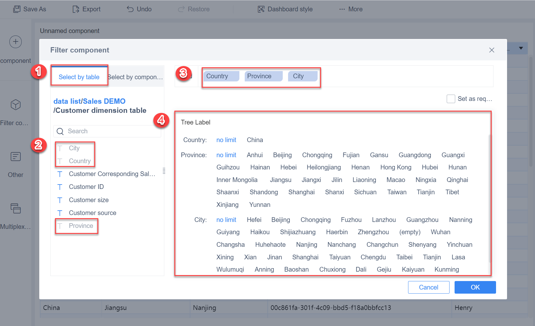 Tree filter component- FineBI Help Document FineBI Document