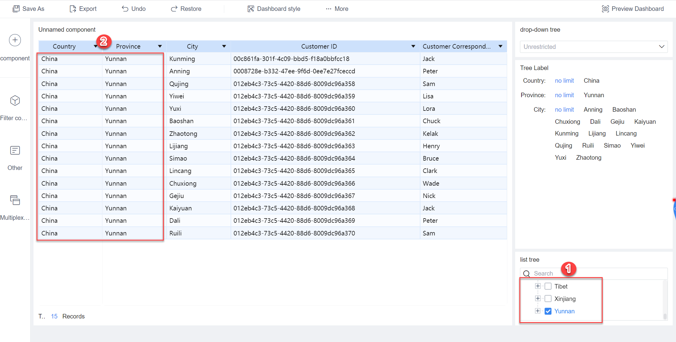 Tree filter component- FineBI Help Document FineBI Document