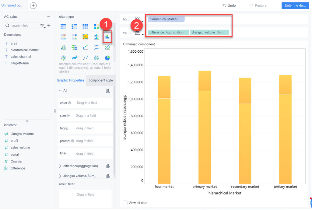 Stack column chart shows total and part- FineBI Help Document FineBI ...