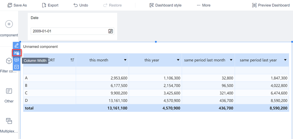 Table column width adjustment- FineBI Help Document FineBI Document