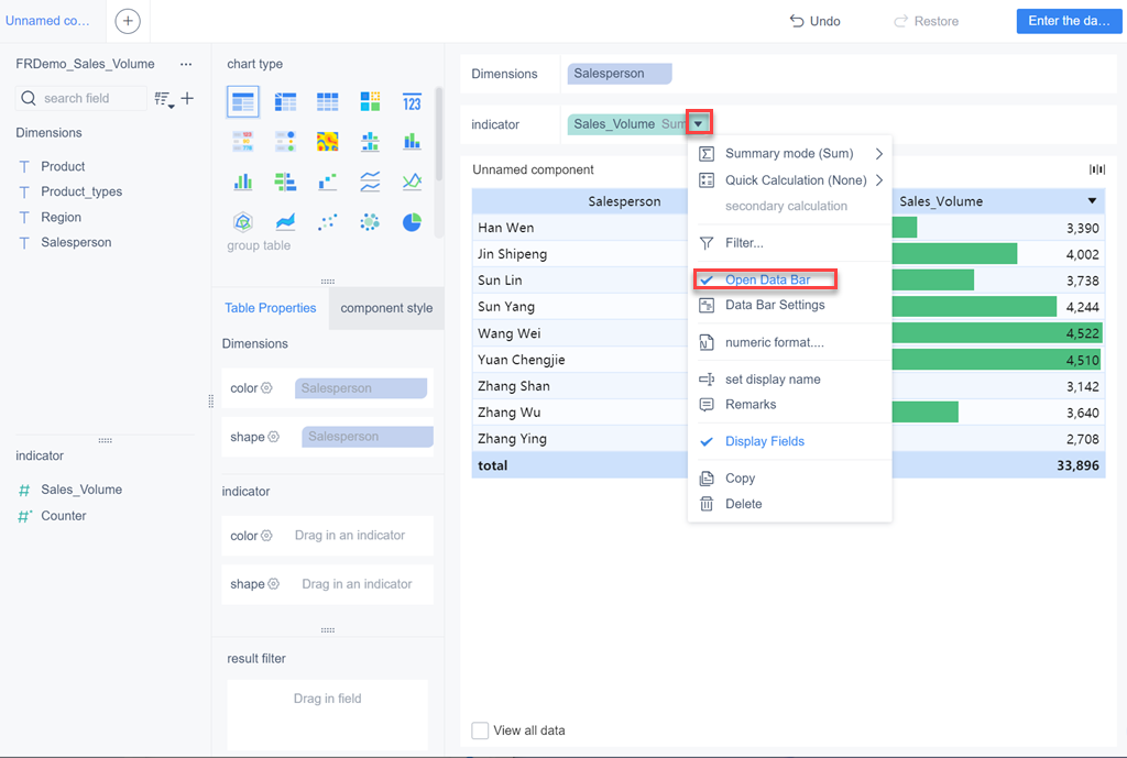Set the data bar- FineBI Help Document FineBI Document