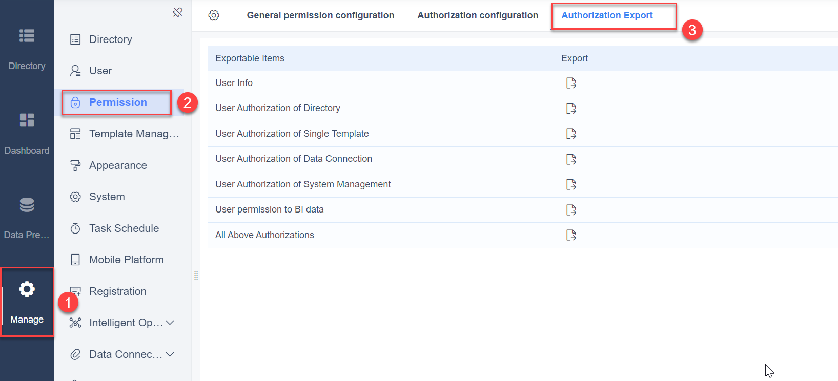 Permission export plugin- FineBI Help Document FineBI Document