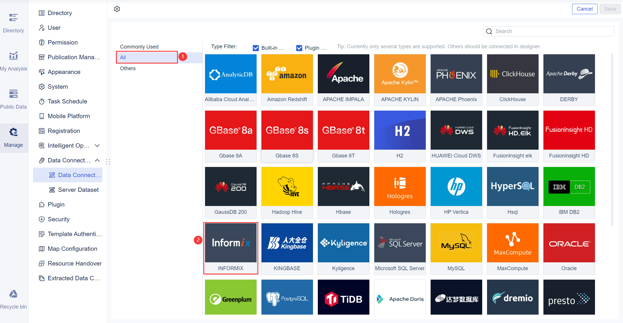 Data Connection to INFROMIX- FineBI Help Document 7.0