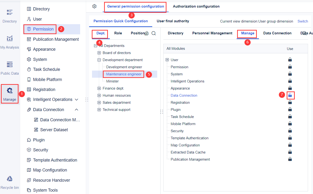 Management Permission of Data Connection- FineBI Help Document 7.0
