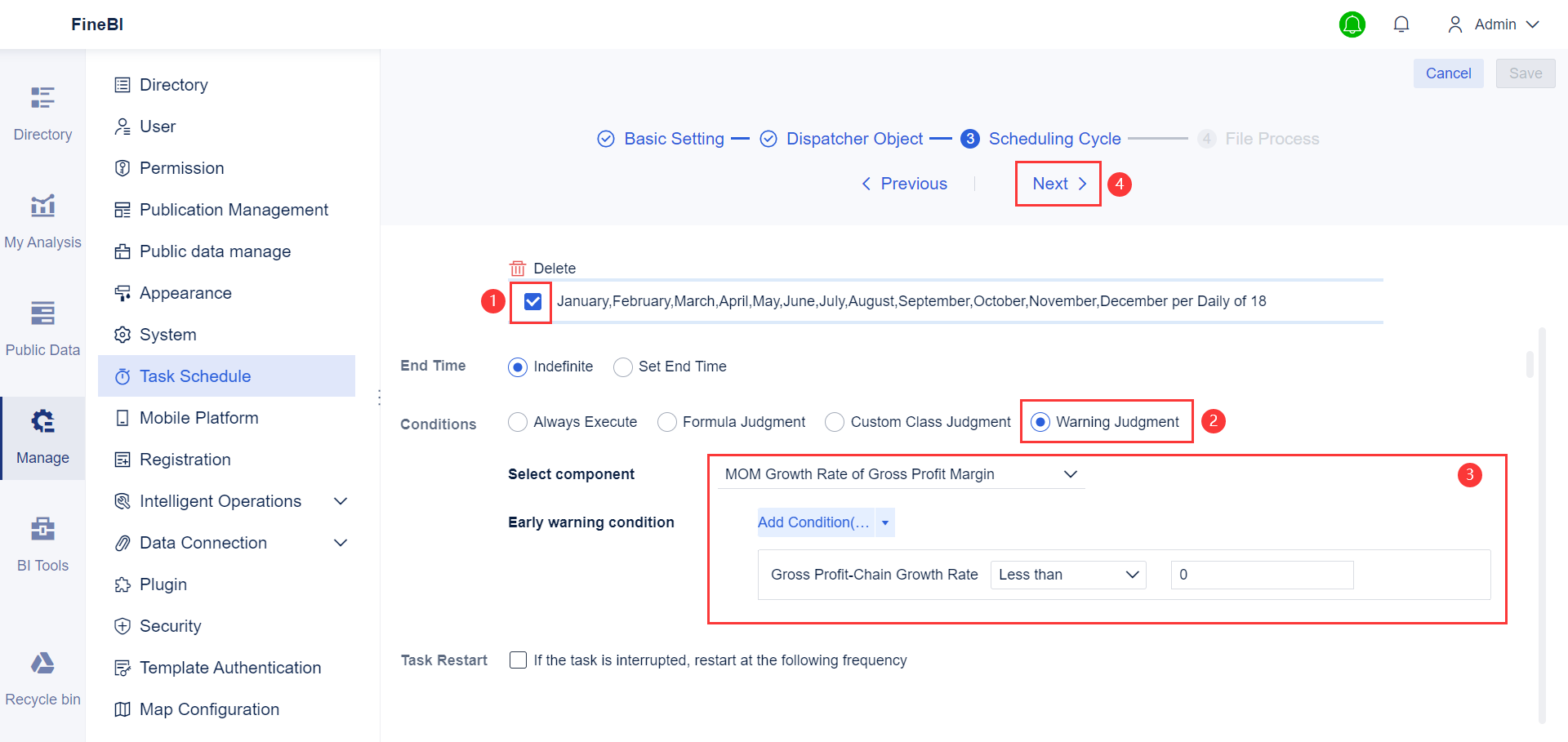 Component Alert in Task Schedule- FineBI Help Document 7.0