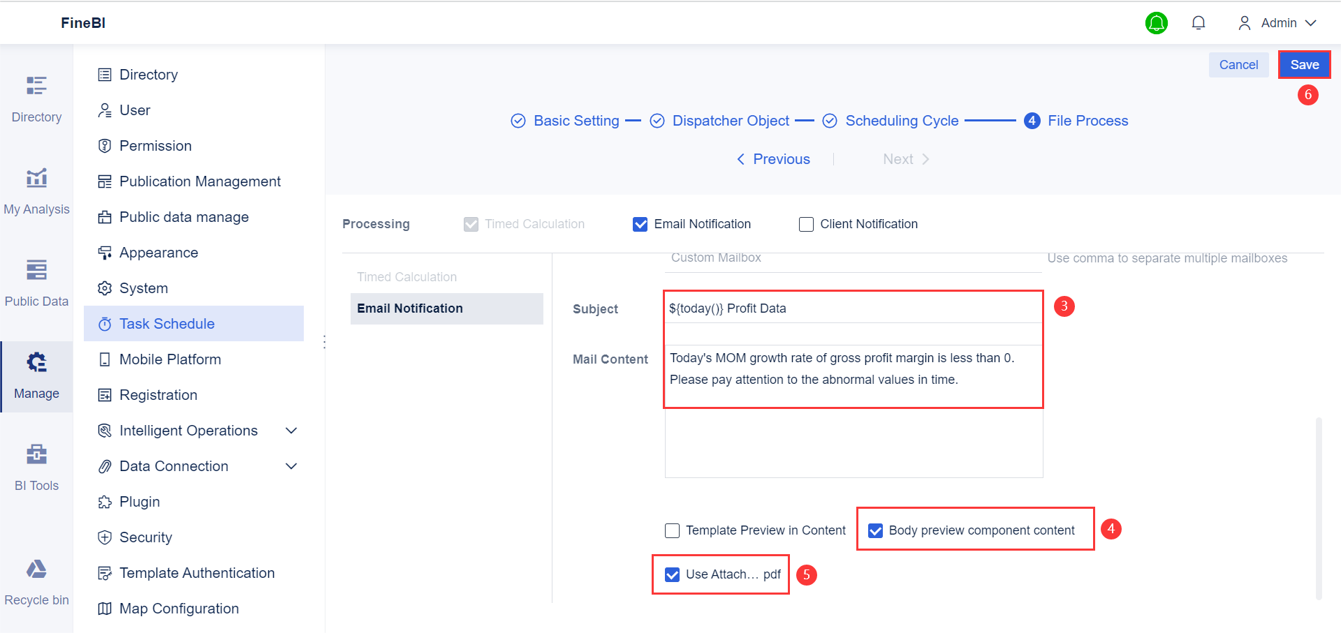 Component Alert in Task Schedule- FineBI Help Document 7.0