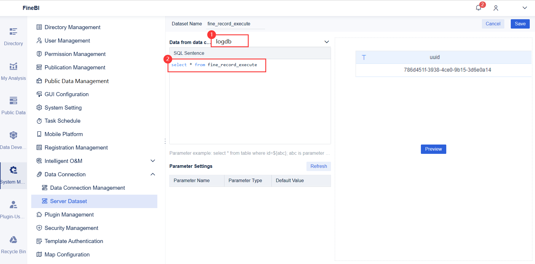 LogDB Database Logs on the Platform- FineBI Help Document 7.0