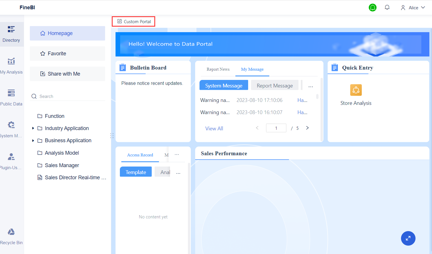 Example for Using Data Portal- FineBI Help Document 7.0