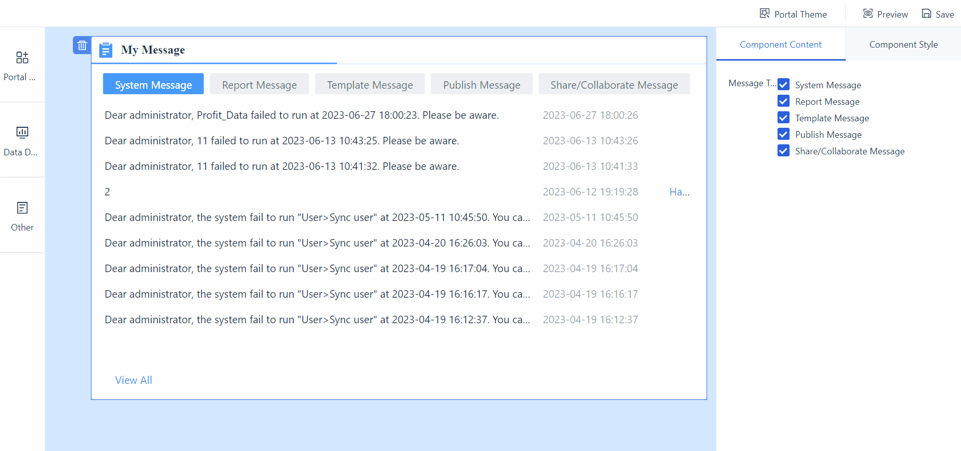 My Message Component- FineBI Help Document 7.0