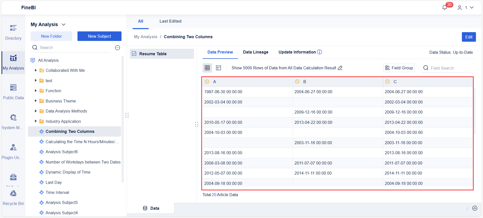 Extracting Data from One of Two Time Columns- FineBI Help Document