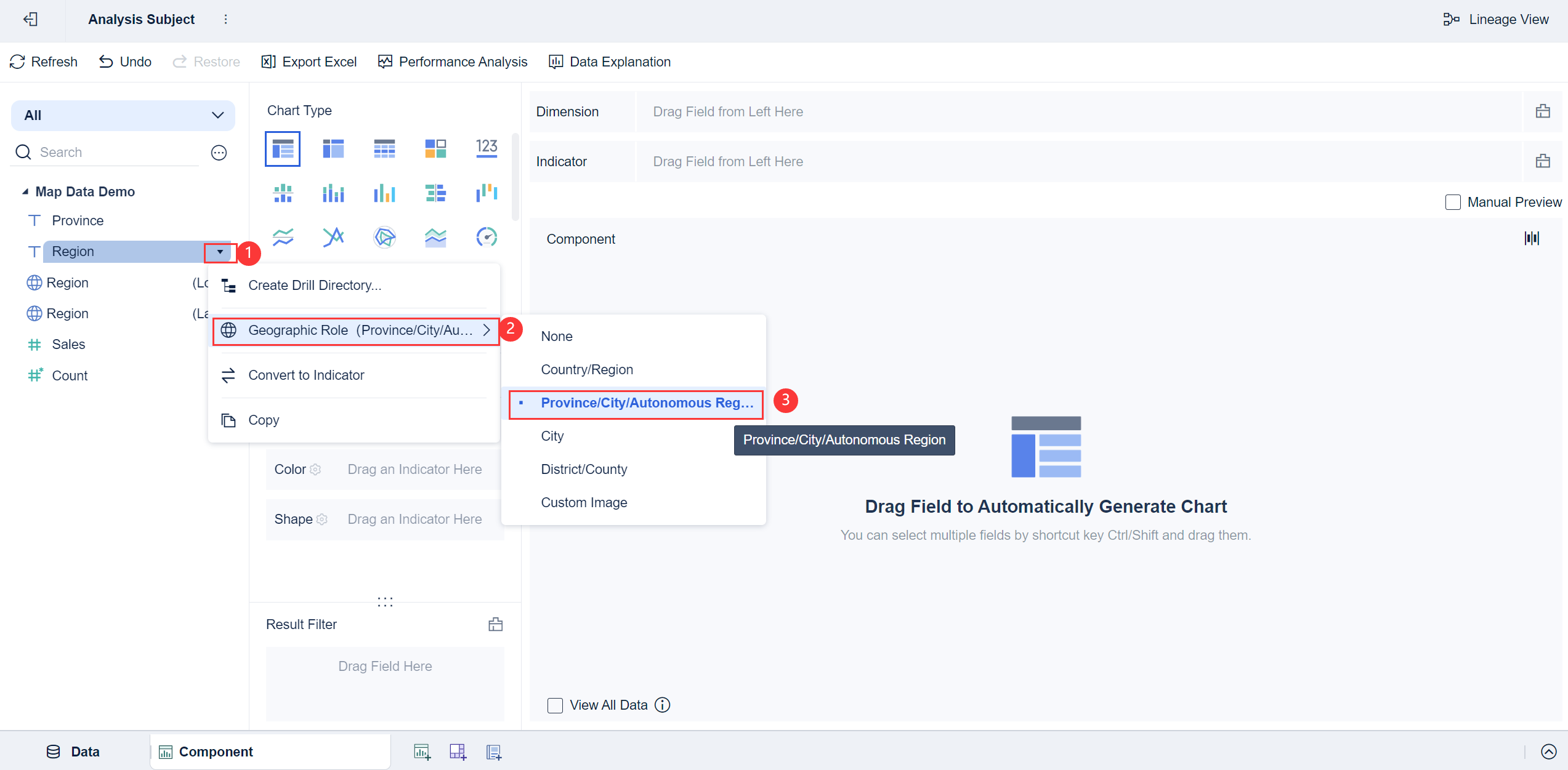 Custom Map Drilling- FineBI Help Document 7.0