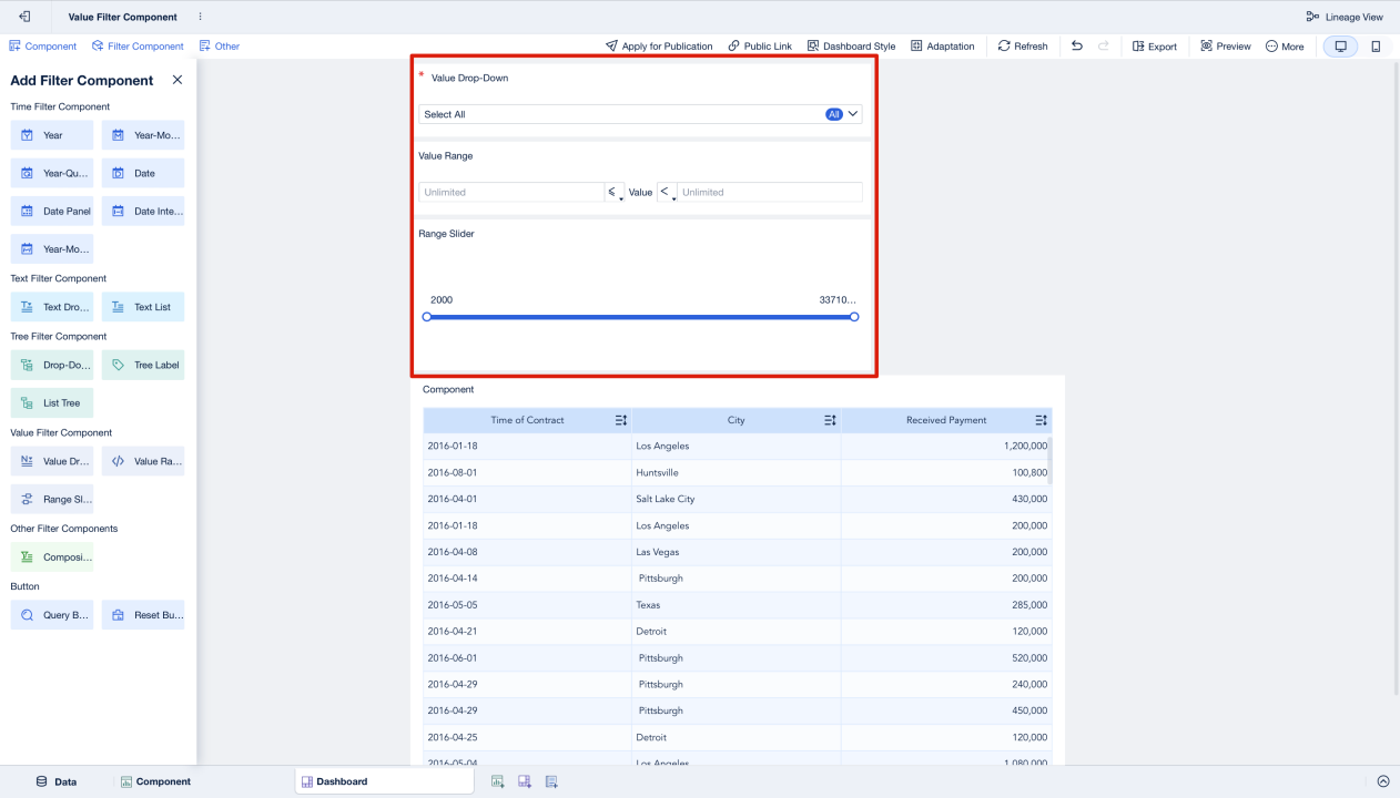 Value Filter Component- FineBI Help Document 7.0