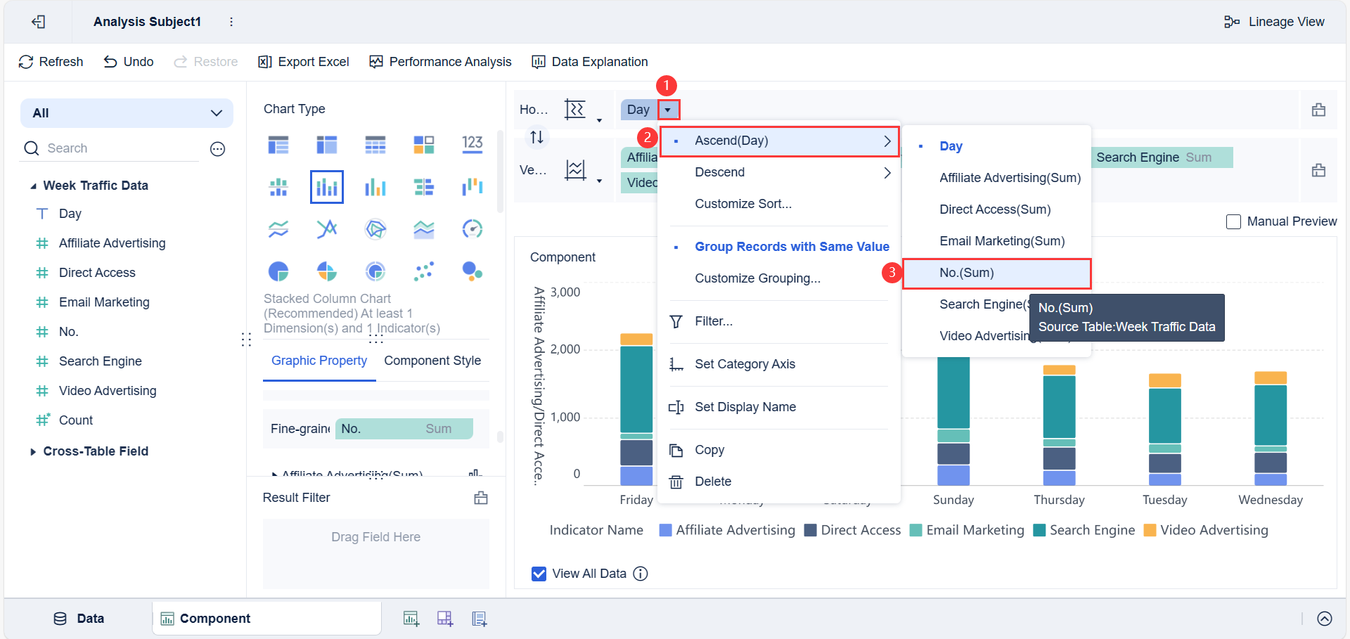 Stacked Column Chart- FineBI Help Document 7.0