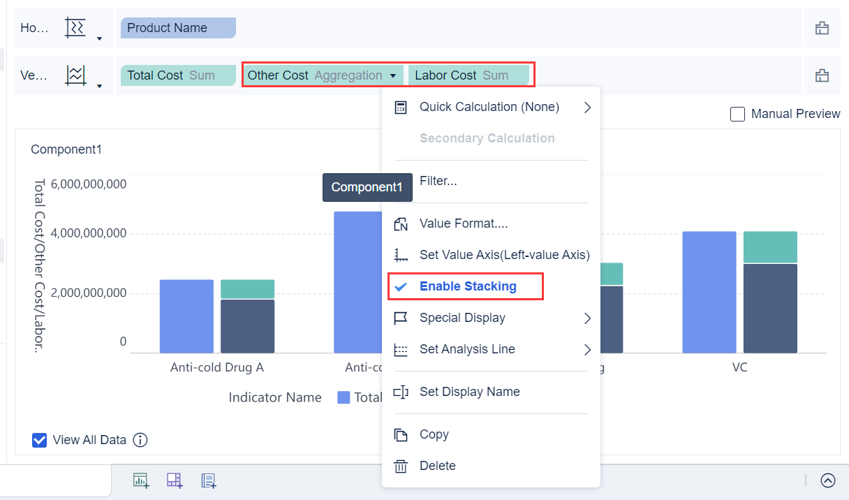 Clustered Column Chart- FineBI Help Document 7.0