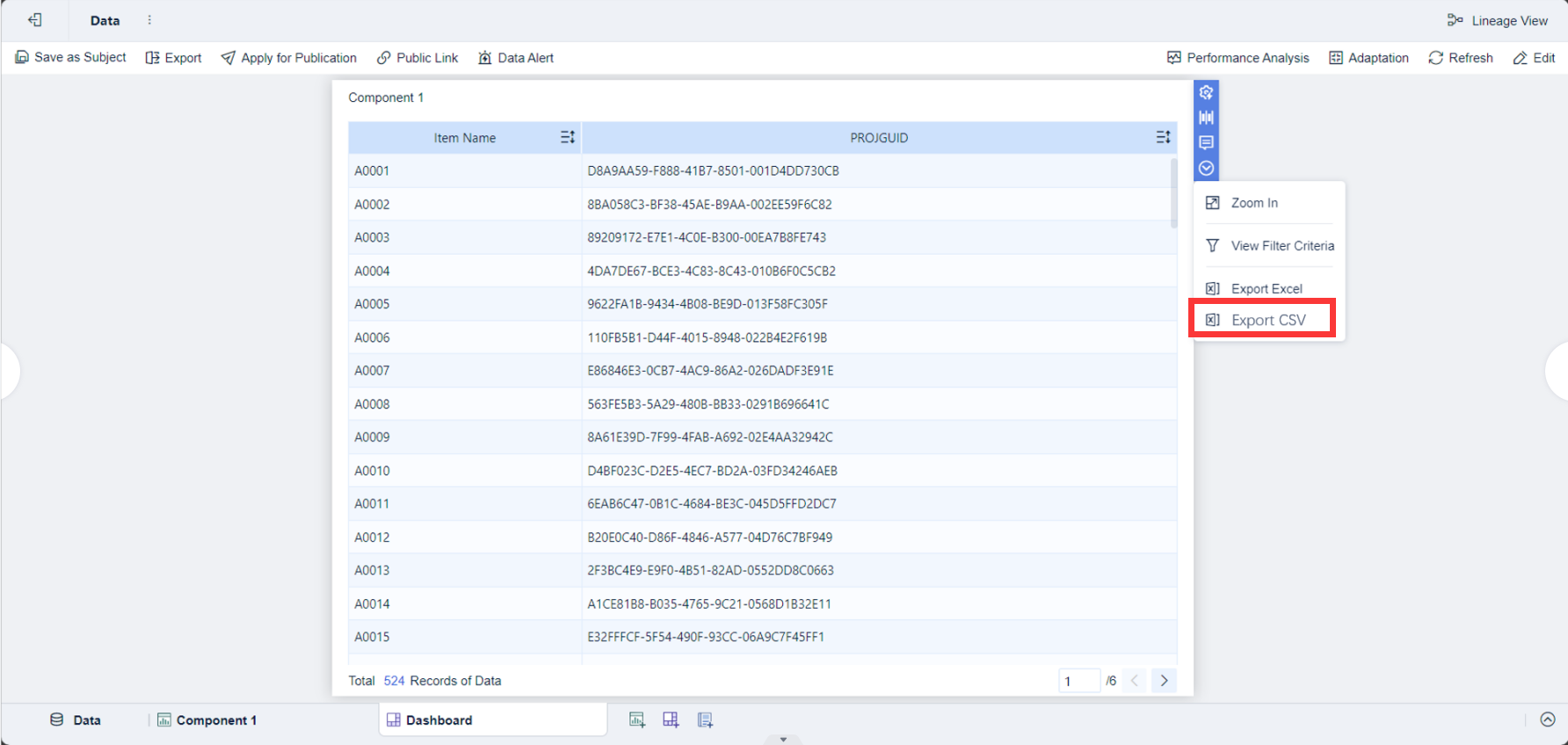 Exporting the Component as CSV- FineBI Help Document