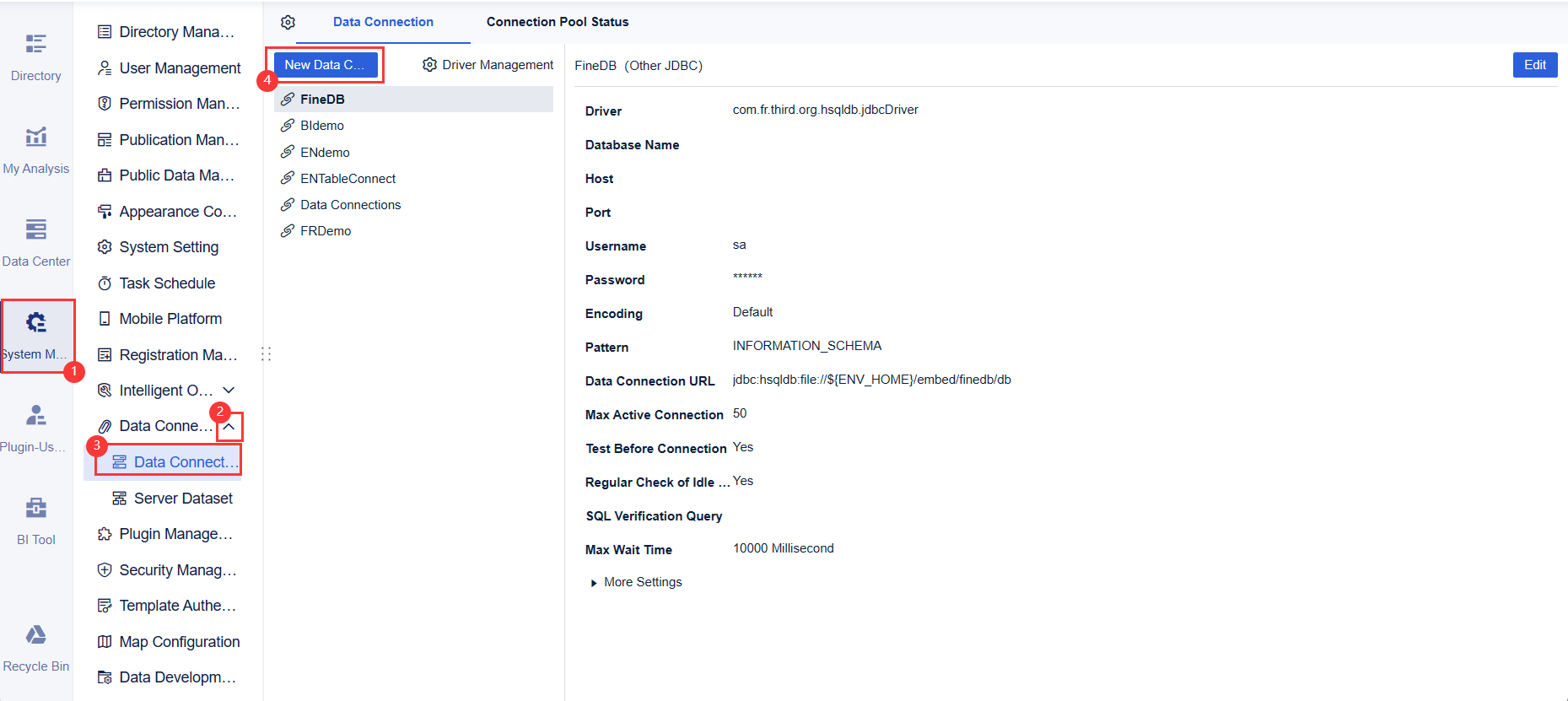 HSQL Data Connection- FineBI Help Document 7.0
