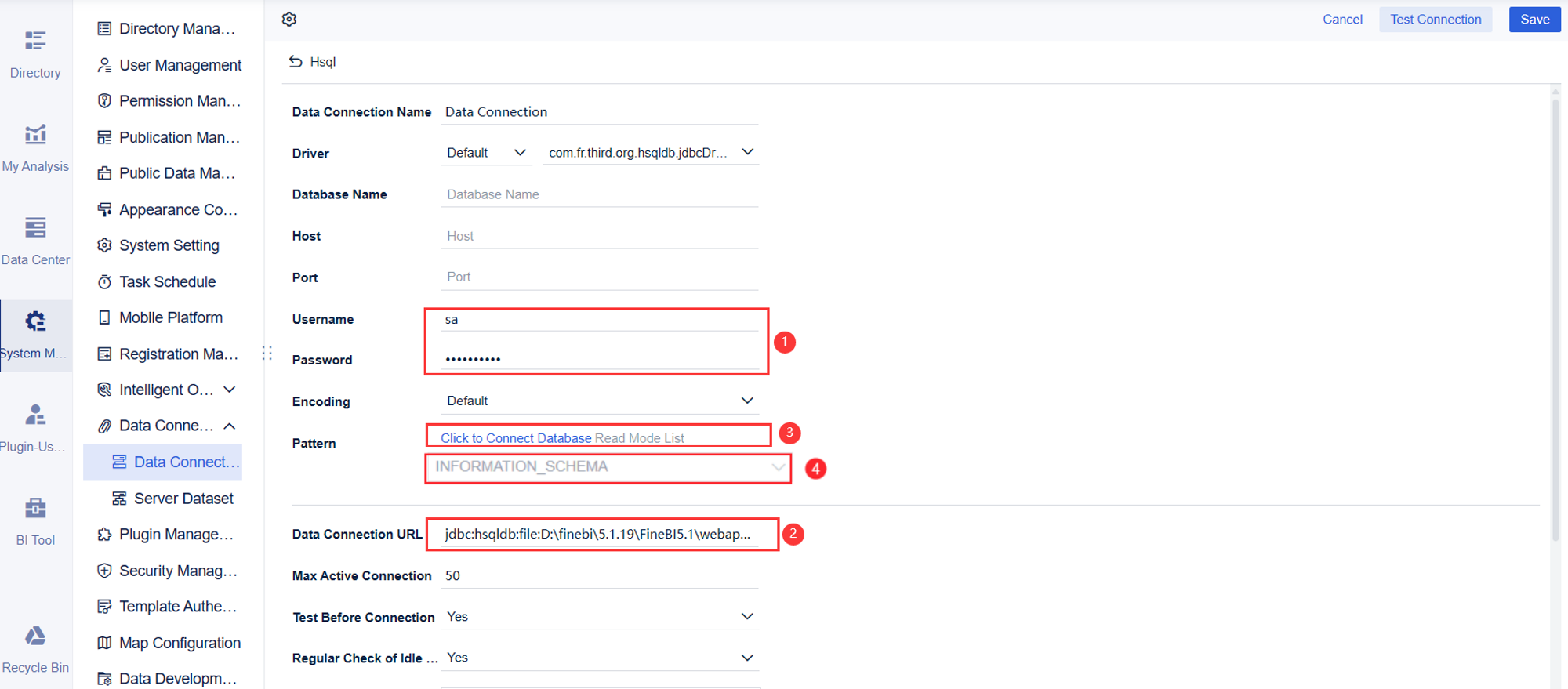 HSQL Data Connection- FineBI Help Document 7.0