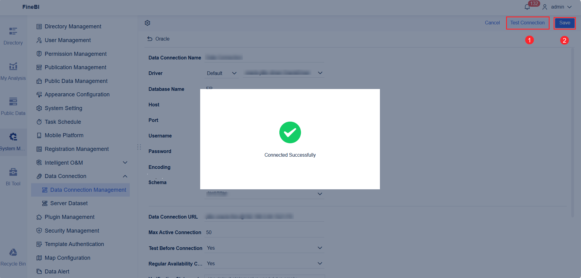 Data Connection to Oracle- FineBI Help Document 7.0