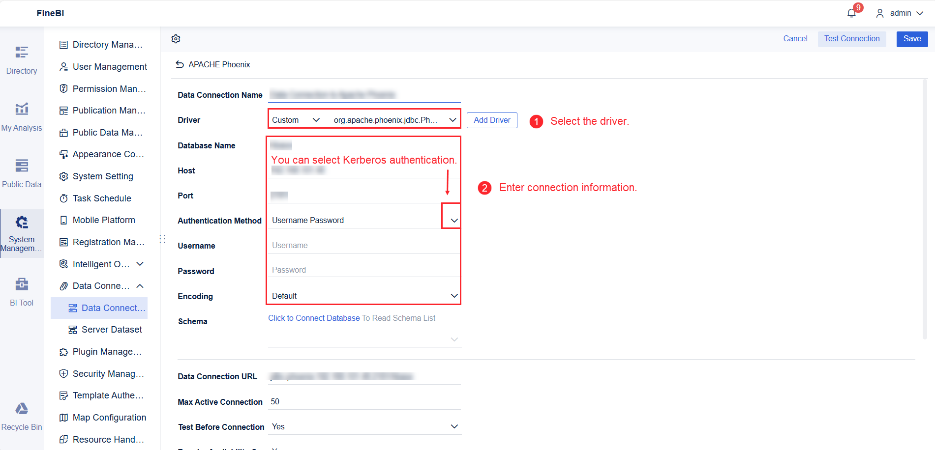 Data Connection to Apache Phoenix- FineBI Help Document 7.0