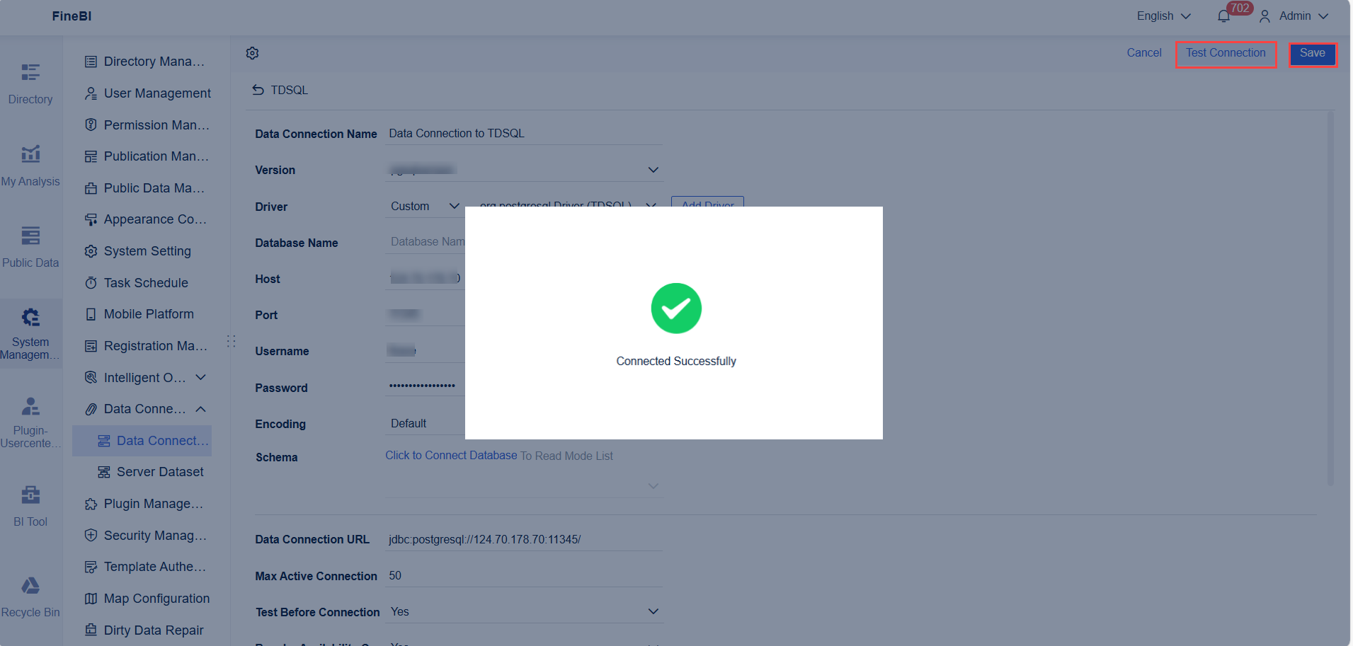 Data Connection to Tbase- FineBI Help Document 7.0