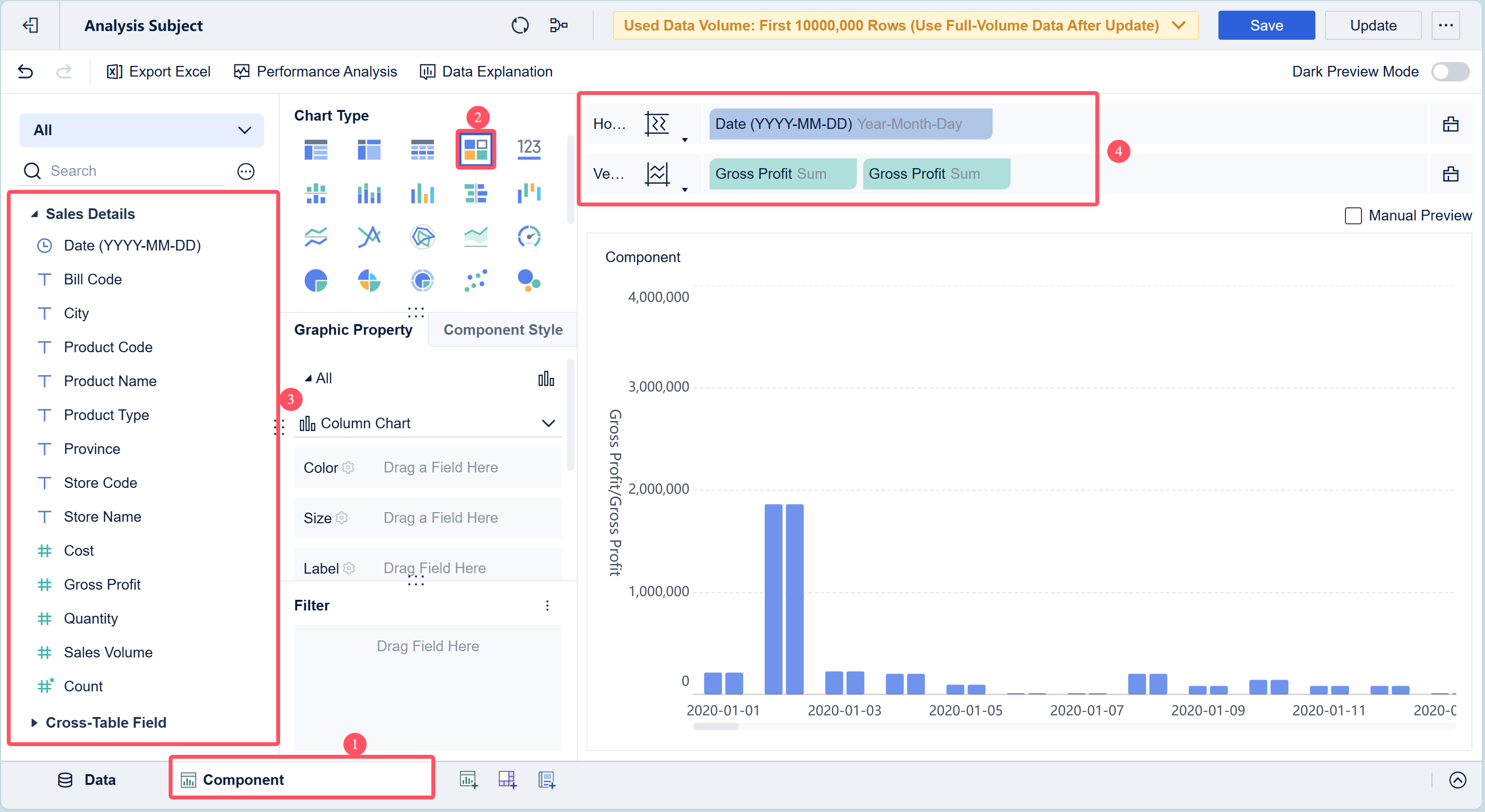 Column Chart - Line Chart- FineBI Help Document 7.0