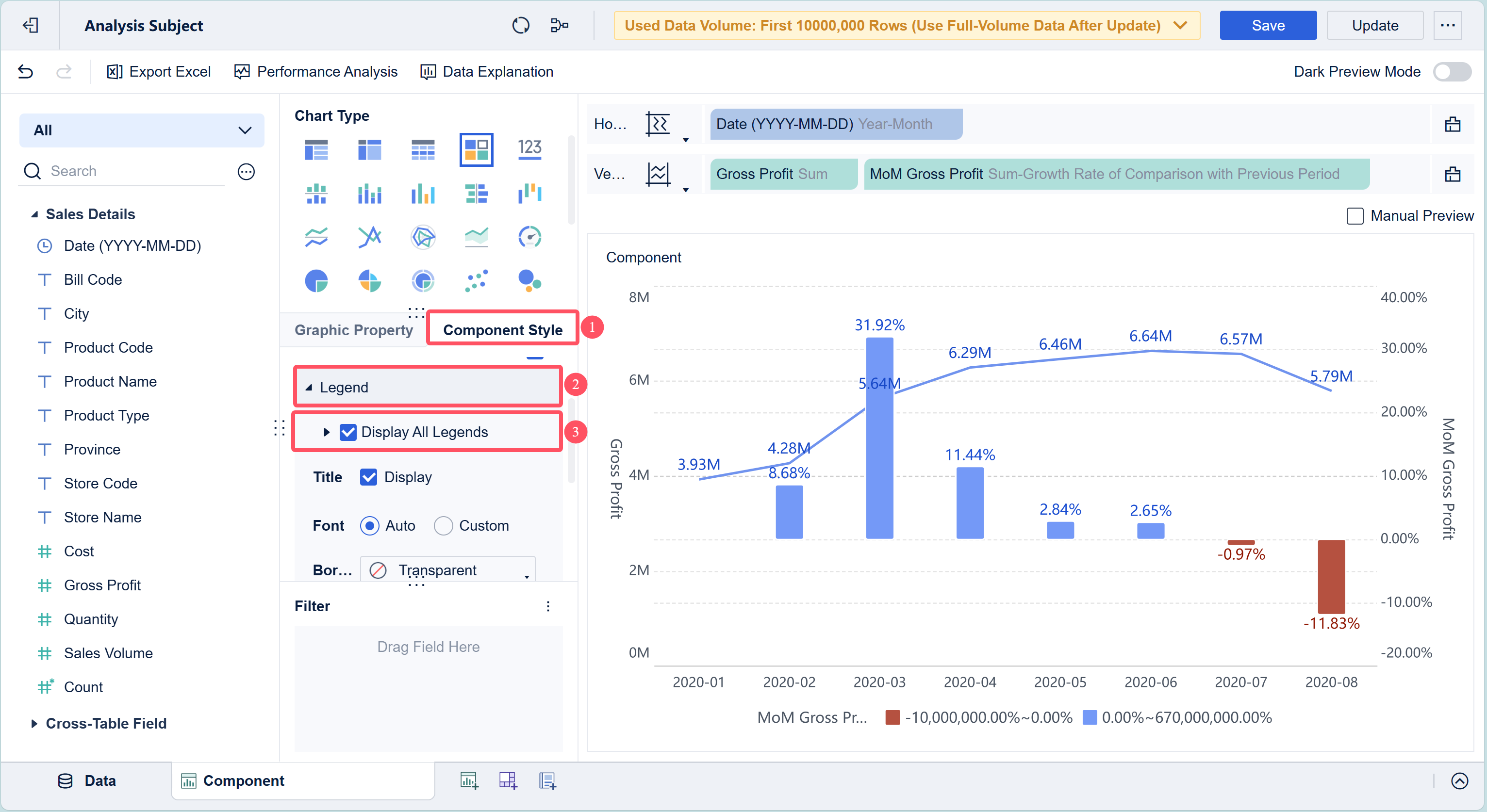 Column Chart - Line Chart- FineBI Help Document 7.0