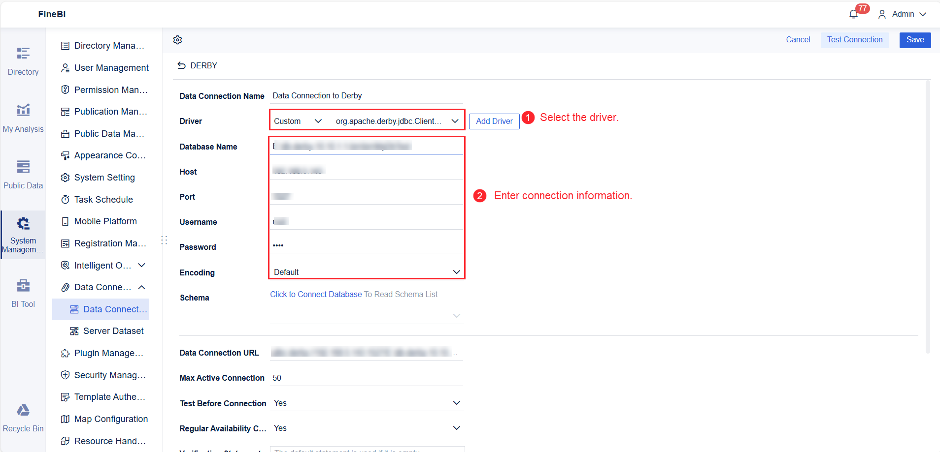 Data Connection to Derby- FineBI Help Document 7.0