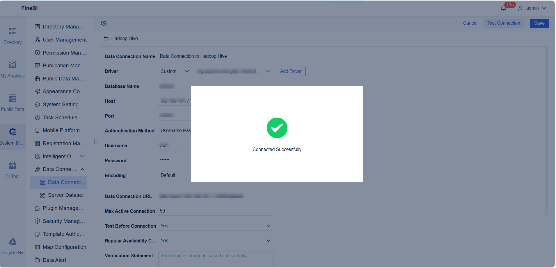 Data Connection to Hadoop Hive- FineBI Help Document 7.0