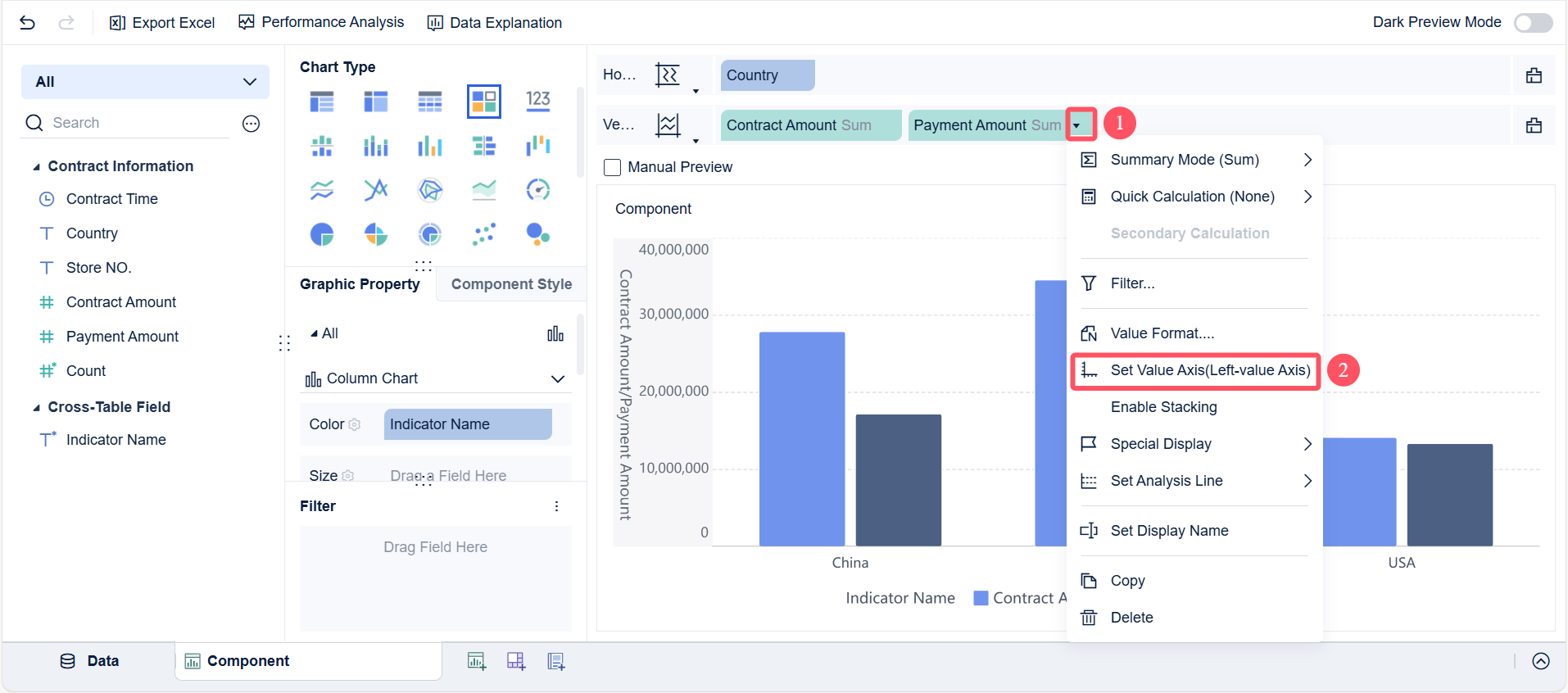 Setting Two Y Axes for Charts- FineBI Help Document 7.0