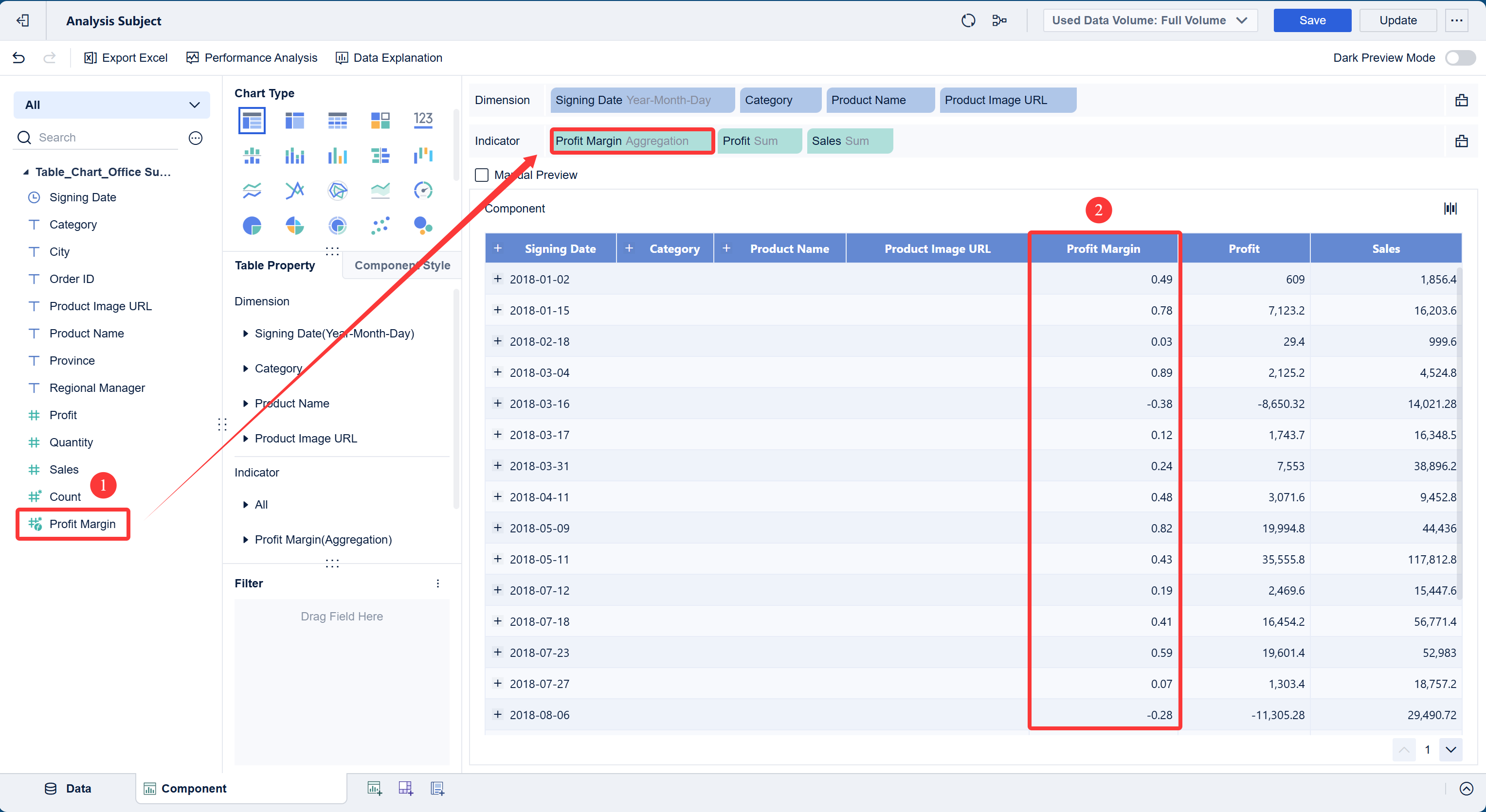Table Component Creation- FineBI Help Document 7.0