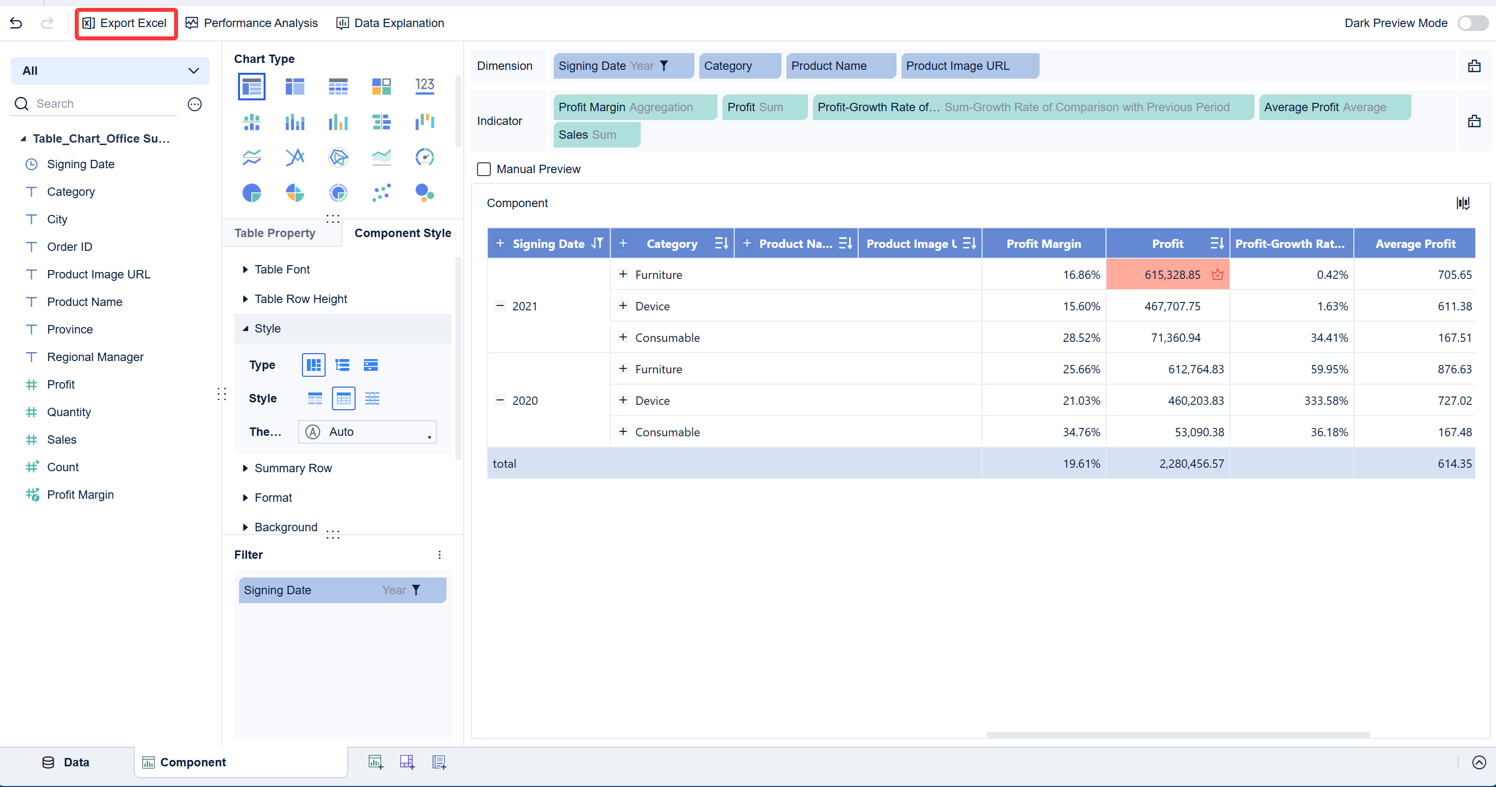 Table Component Creation- FineBI Help Document 7.0
