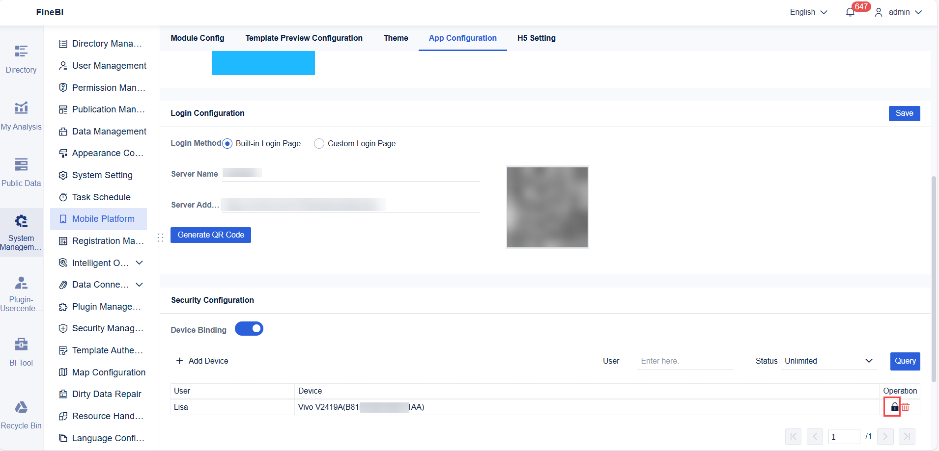 Mobile Device Binding and Unbinding- FineBI Help Document 7.0
