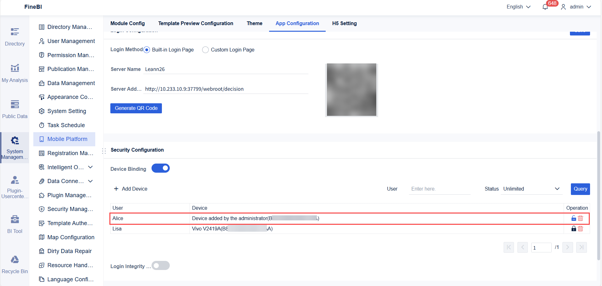 Mobile Device Binding and Unbinding- FineBI Help Document 7.0