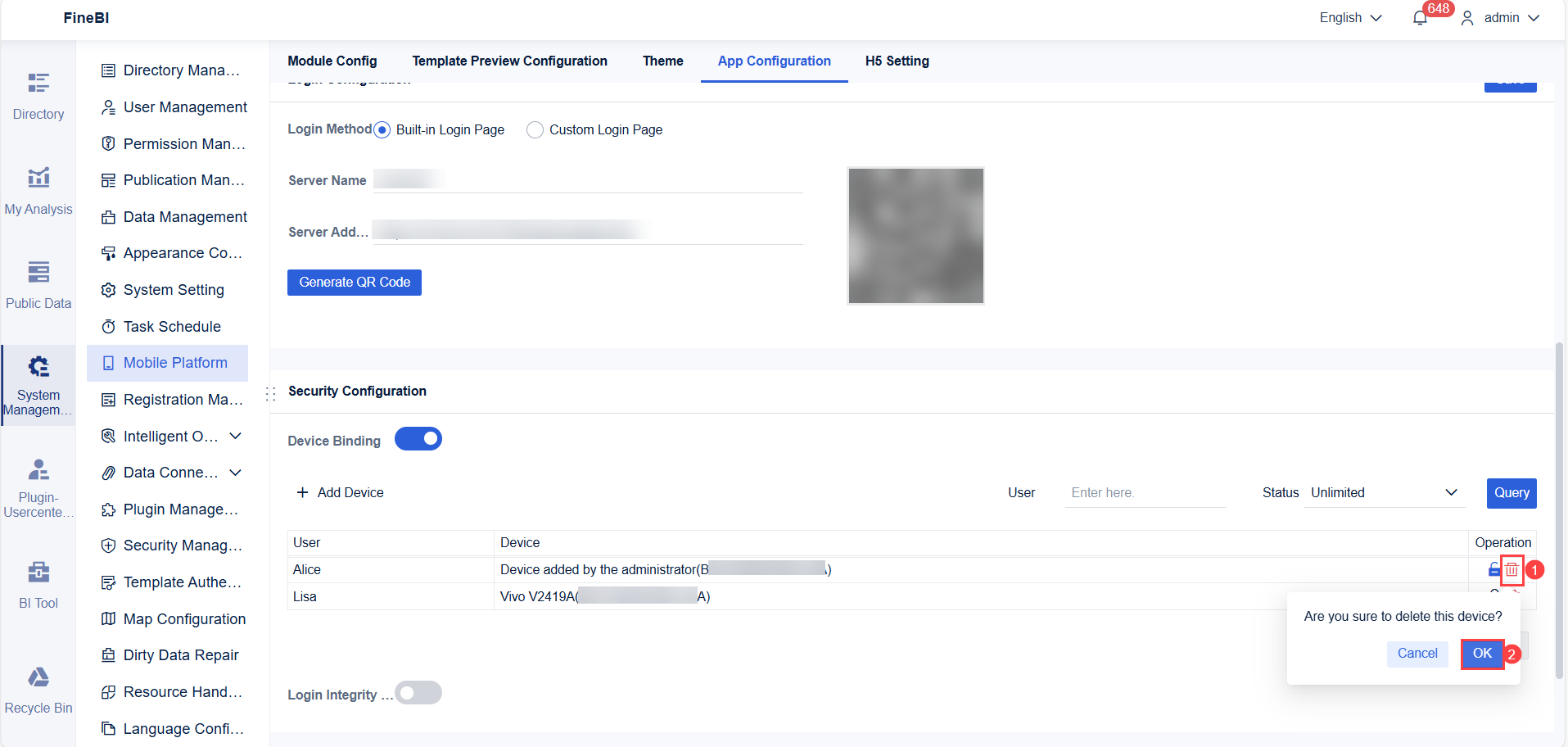 Mobile Device Binding and Unbinding- FineBI Help Document 7.0