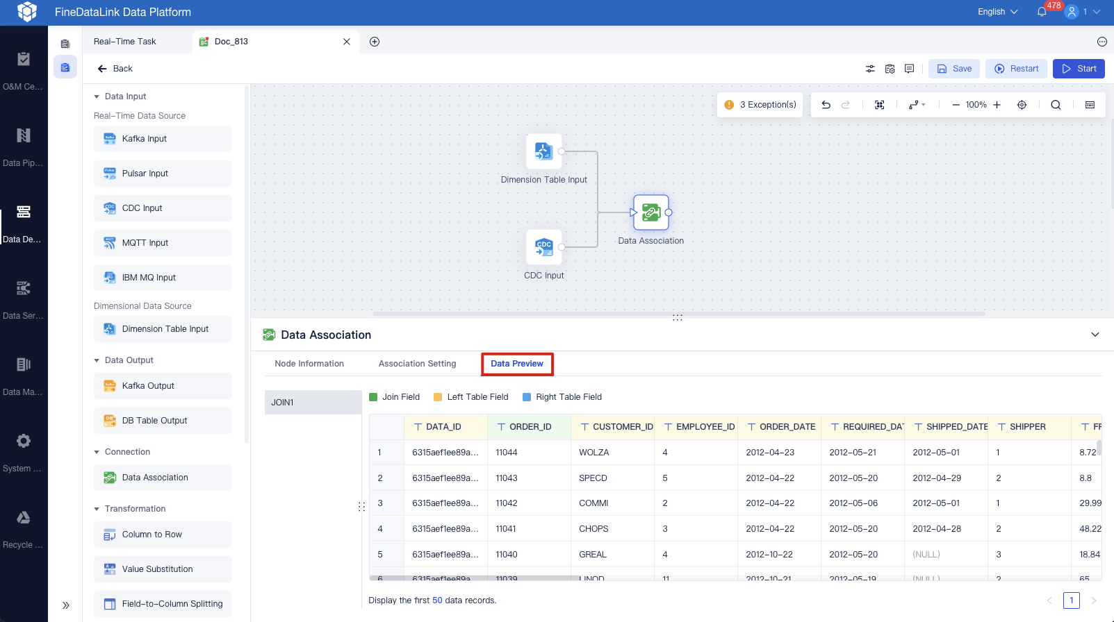 Dimension Table Input and Data Association- FineDataLink Help Document