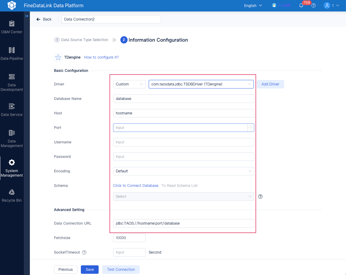 TDengine Data Connection- FineDataLink Help Document