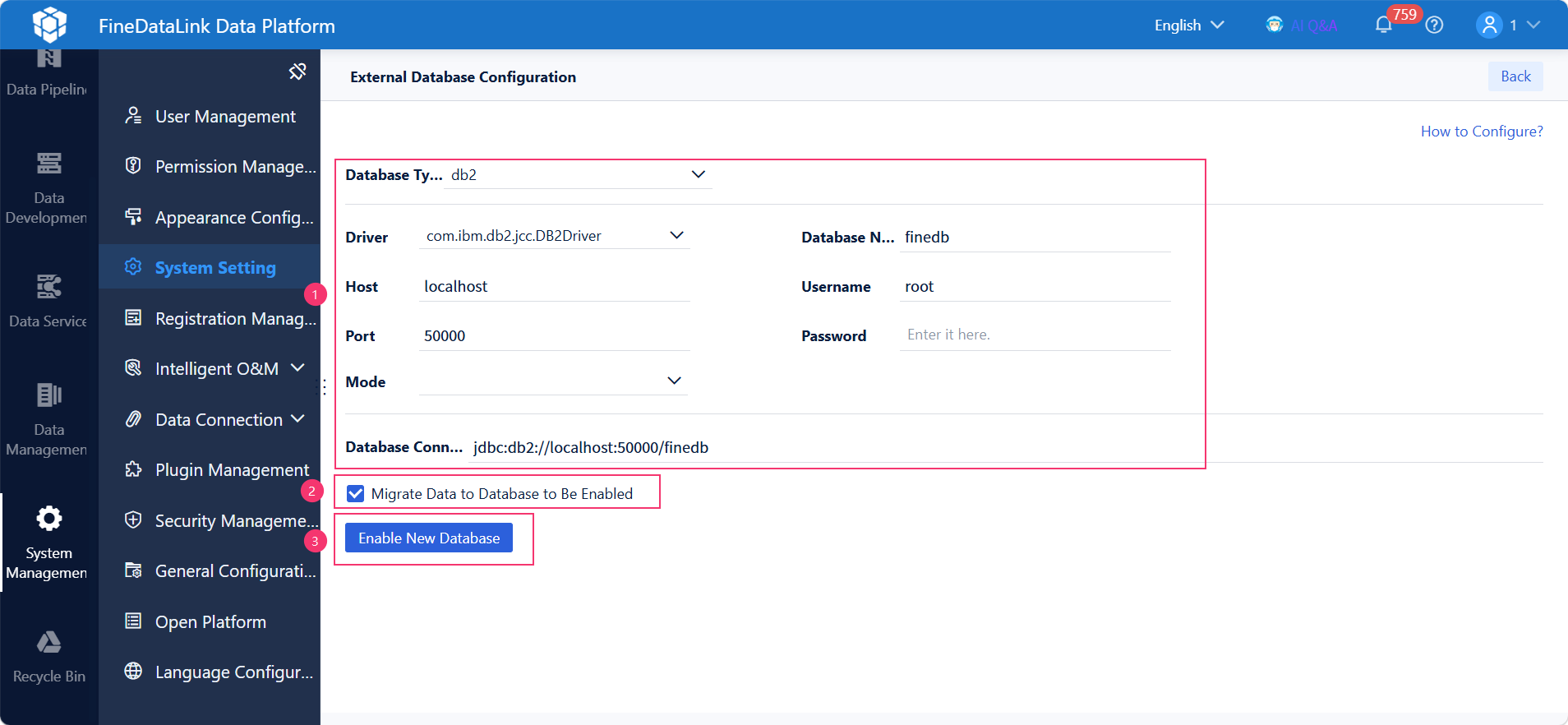 Using Db2 as the External Database- FineDataLink Help Document
