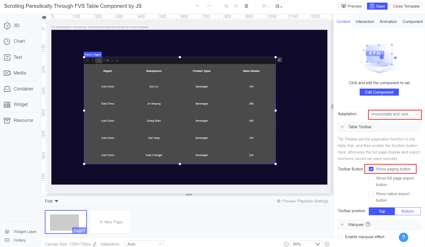 FVS Table Component Timed Page Turn Through JS-FineReport Help Document