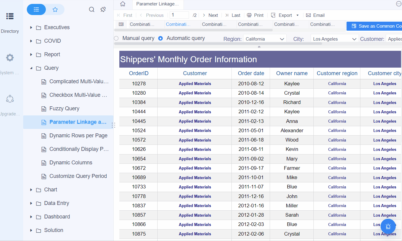 Common Parameter Combination for Templates-FineReport Help Document