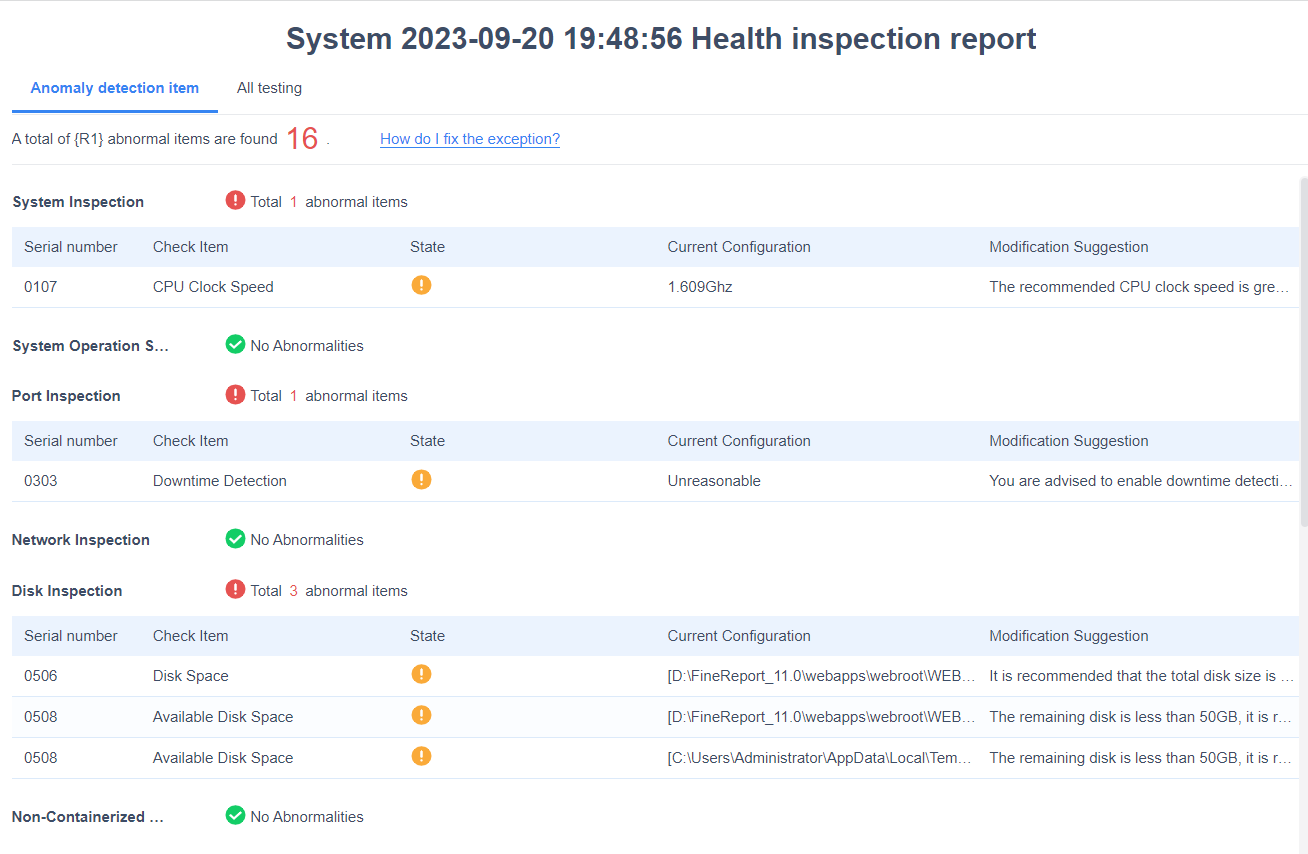 Health Inspection-FineReport Help Document