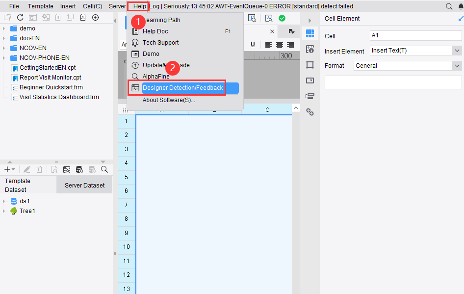 Designer Detection/Feedback-FineReport Help Document