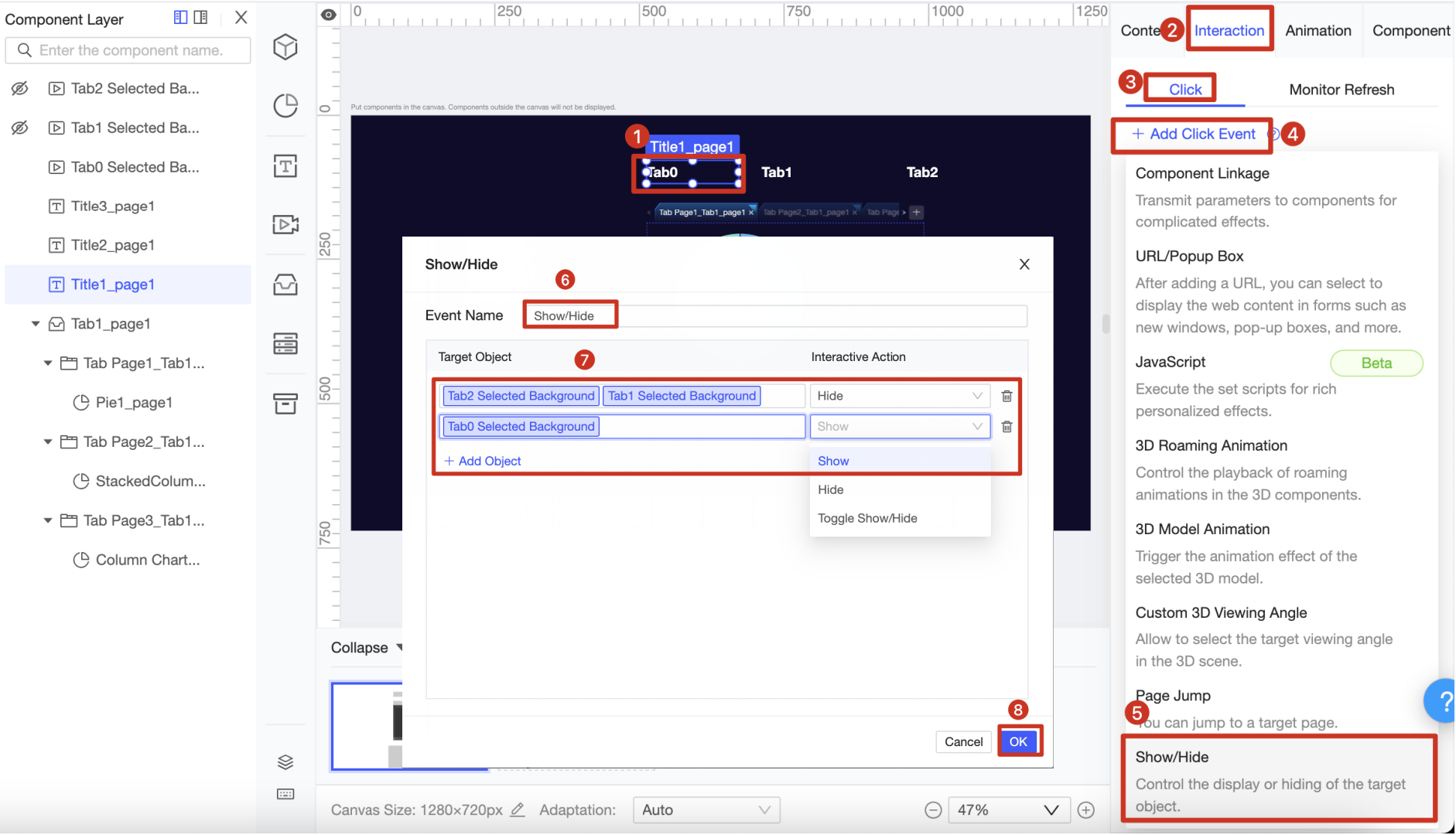 Switching Tab Pages Through Custom Buttons-FineReport Help Document