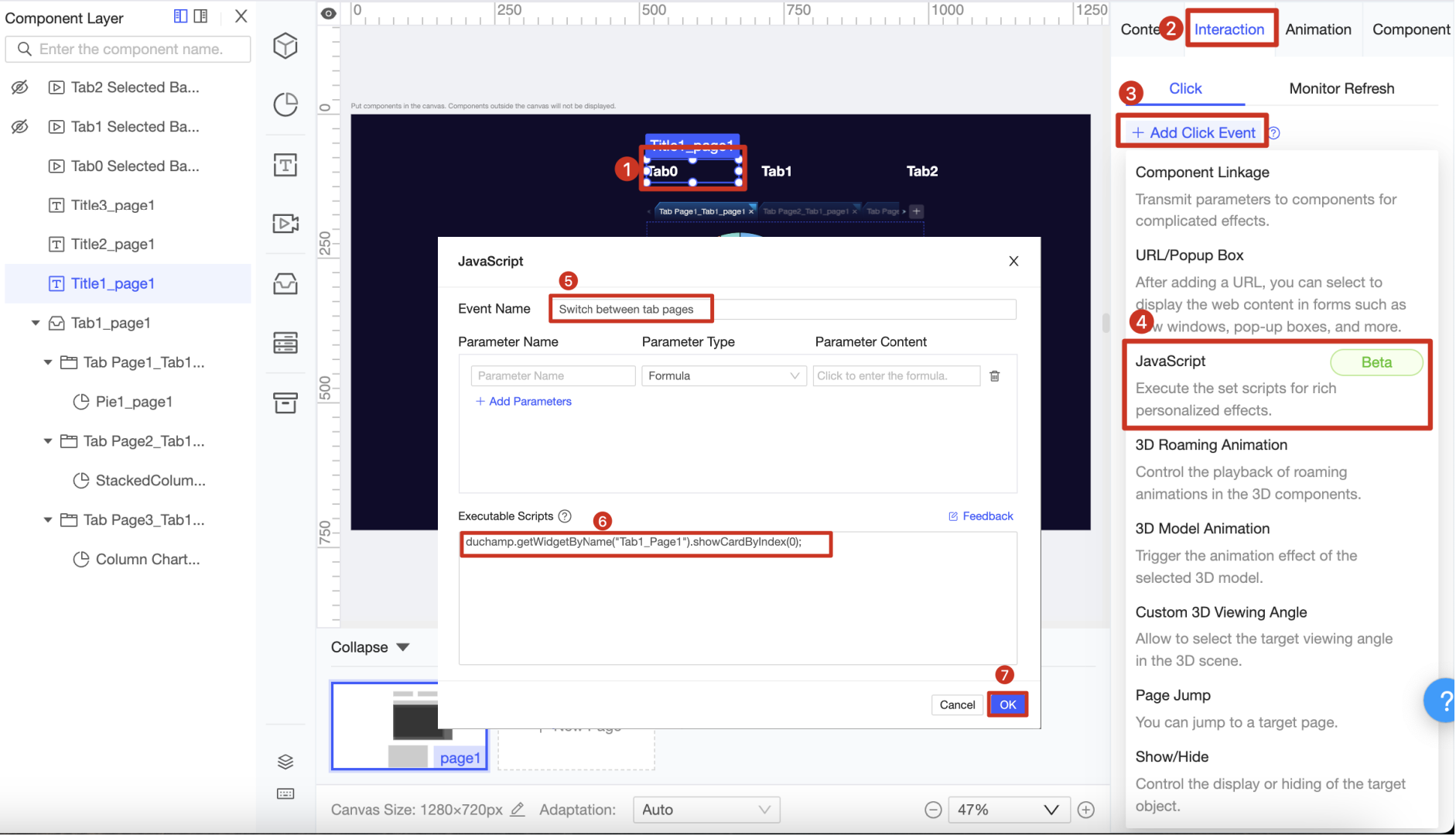 Switching Tab Pages Through Custom Buttons-FineReport Help Document