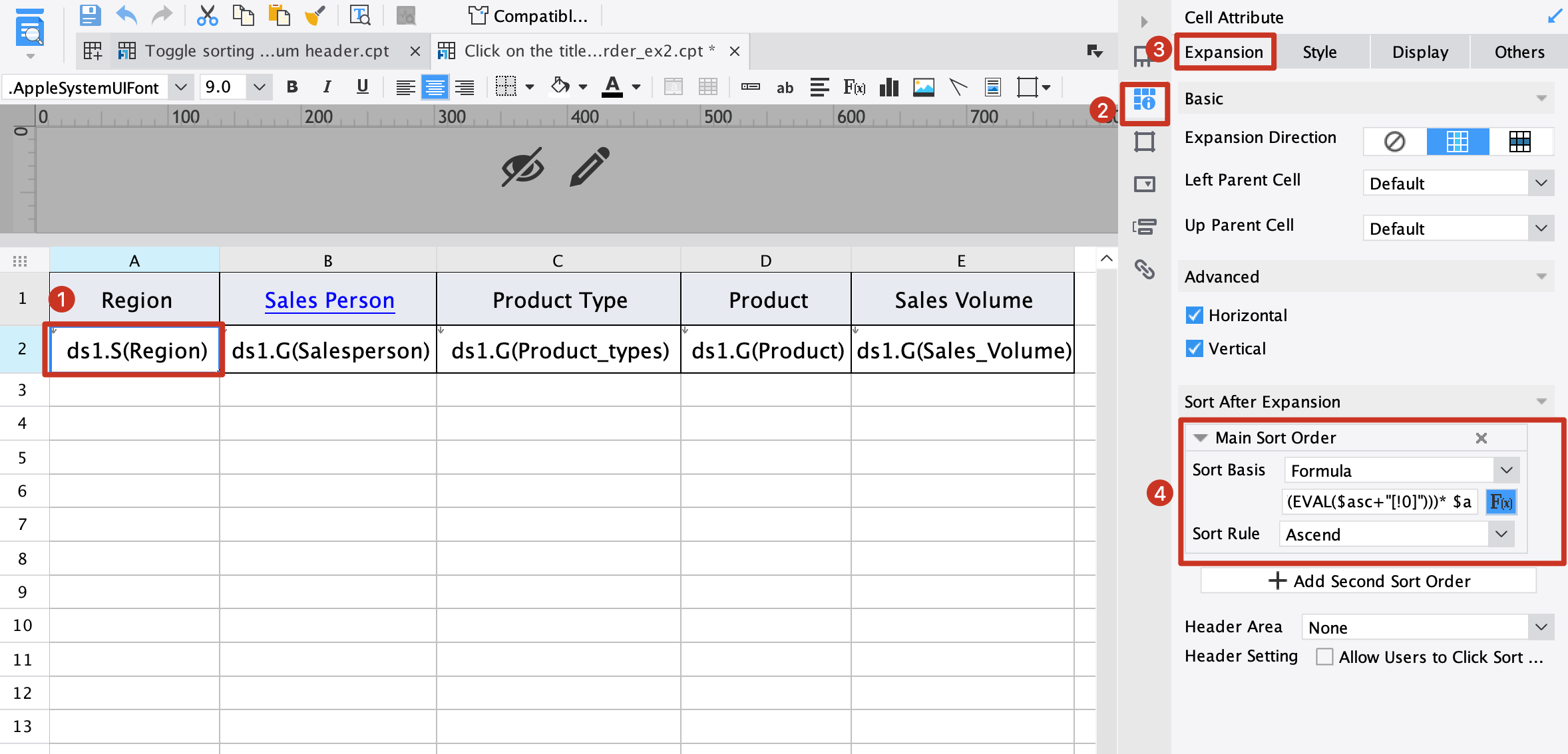 Clicking a Column Header to Change the Sort Order-FineReport Help Document