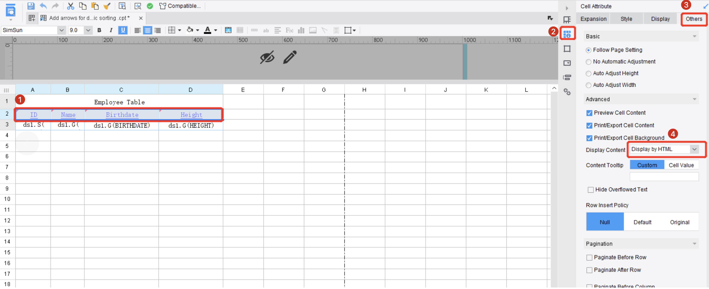 Adding Arrows for Dynamic Sorting-FineReport Help Document