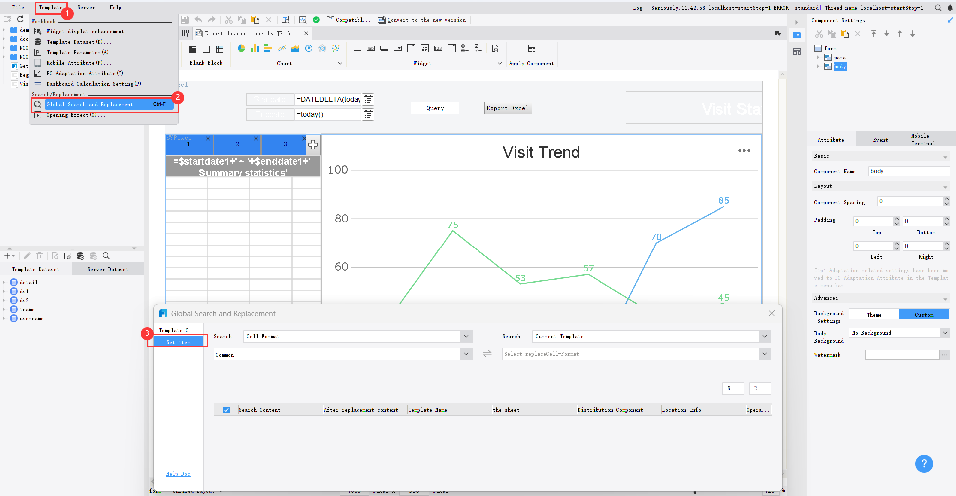 Global Search and Replace in Templates-FineReport Help Document