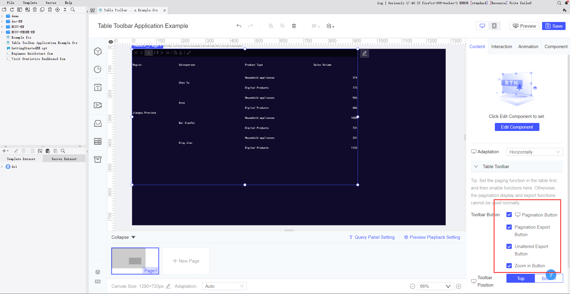 FVS Table Toolbar Application-FineReport Help Document
