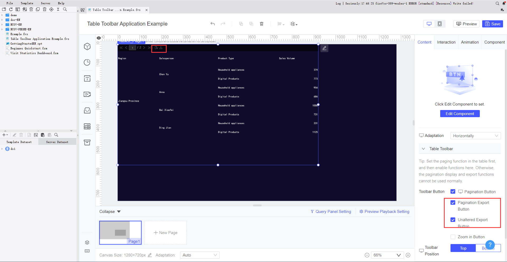 FVS Table Toolbar Application-FineReport Help Document
